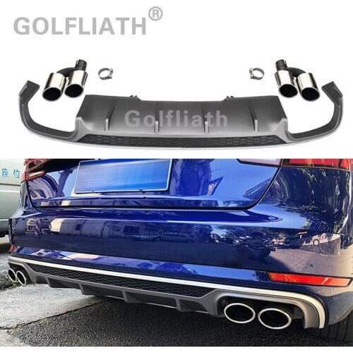 S4 style Rear Lip Spoiler High Quality PP ABS Car Bumper Diffuser exhaust end pipe For Audi A4 B9 / sline 2017 2018