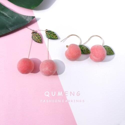 QUMENG Super Lovely 2020 New Design Pink Peach resin dangle drop Earrings long sweet Cool Cute Earrings For Women girls gifts