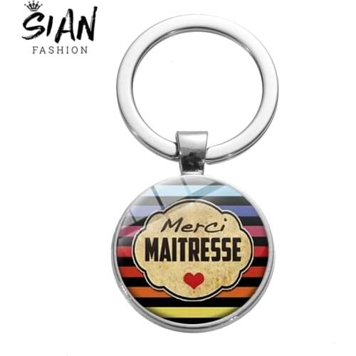 SIAN Merci Mistress Keychain Bag Car Key Chain Silver Plated 3D Printed Glass Gem Keyring Teacher Gift Women Men Key Accessories