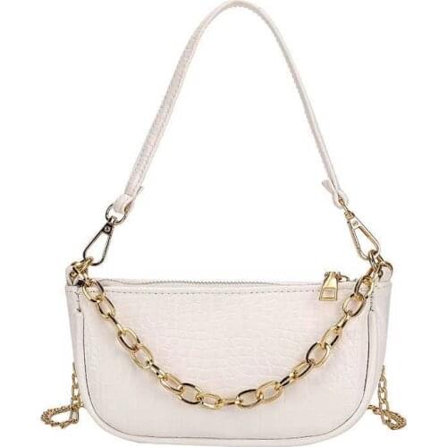 2021 PU Leather Shoulder Bags For Women Fashion Crocodile Pattern Baguette Bags Chain Designer Luxury Handbag Female Travel Tote