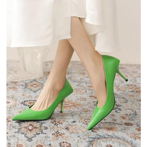 Women Heels Sexy Fashion Shoes Party Dress Pumps Summer Autumn Point Toe Lady High Heels Metal Wedding Shoes Women Green Shoes