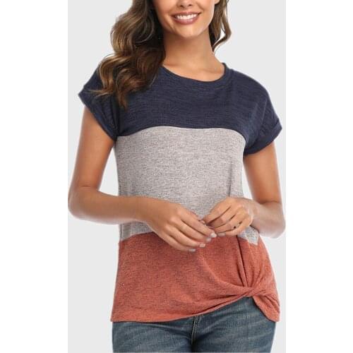 Women O-neck Tees Knot Cotton Tops Tee For Lady Striped T-shirt Women Casual Short Sleeve Summer Tops Tee Shirts