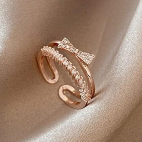 Punk Girl Ring 2021 Fashion New Ring Temperament Wild Net Red Personality Bow Crystal Opening Adjustment Index Finger Ring