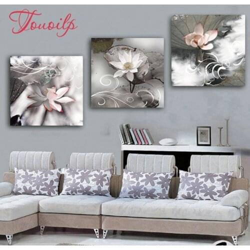 3 pcs lotus flower 5d diy diamond painting full square drill diamond embroidery mosaic modern triptych home decoration painting