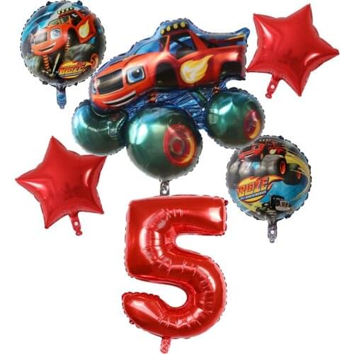 6Pcs Blaze Monster Foil Balloons Cartoon boy Ballons Birthday Party Decoration Machines Racing Racecar Kids boys Toys