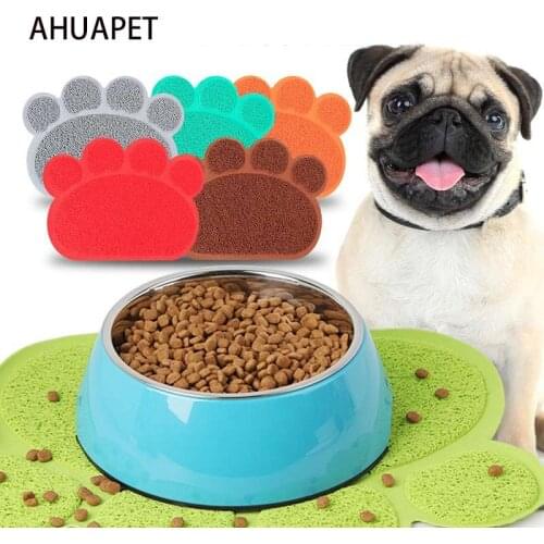 AHUAPET Pet Dog Cat Feeding Mat Pad Cute Paw Pet Dish Bowl Feed Place Puppy Bed Blanket Table Mat Easy Wipe Cleaning E