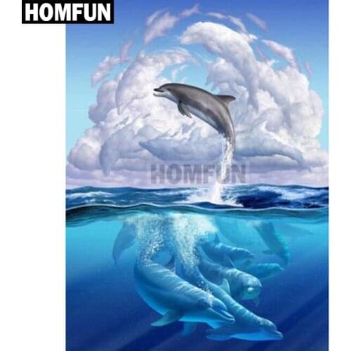 HOMFUN Full Square/Round Drill 5D DIY Diamond Painting "Ocean Dolphins" Embroidery Cross Stitch 5D Home Decor Gift A02324