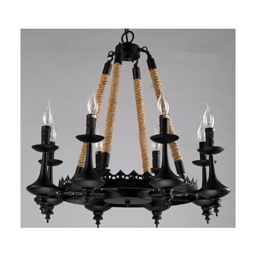 American designer creative personality rope pendant light Village Cafe industrial wind Vintage wrought iron hanging lamp YA72629