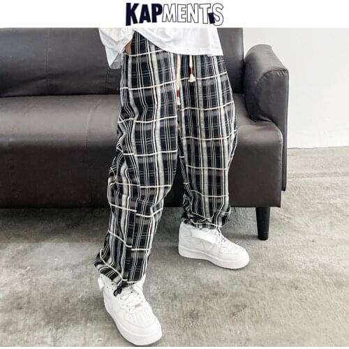 KAPMENTS Men Japanese Streetwear Harajuku Plaid Pants 2021 Baggy Causal Black Sweatpants Male Y2k Punk Fashion Joggers Trousers