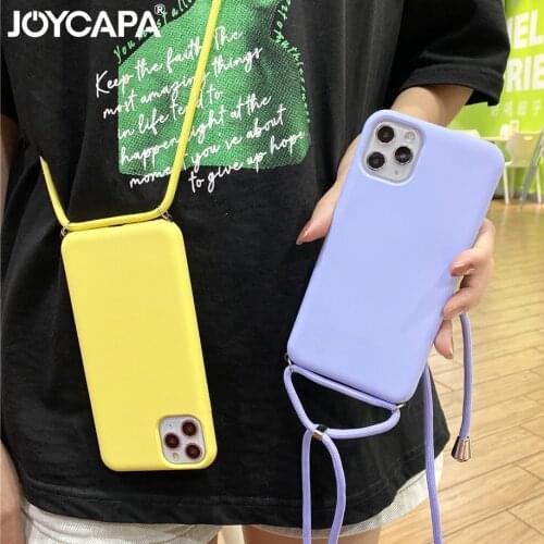 Original Liquid Silicone Color Lanyard Case For iPhone 11 Pro Xs MAX XR X 6 6s 7 8 Plus SE 2 Cover With Neck Strap Necklace Cord