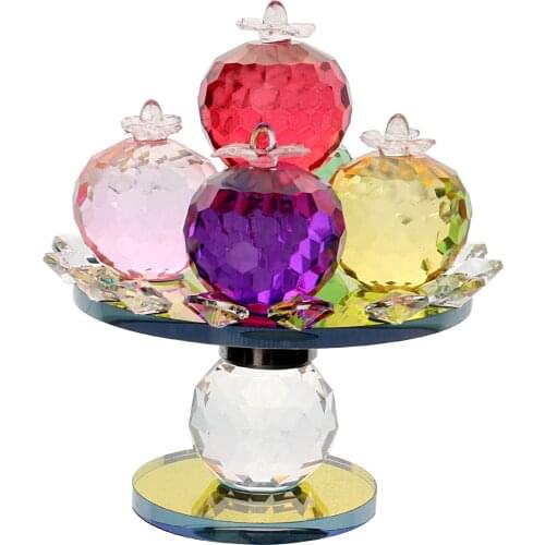 Decorative Faceted Crystal Apples Fruit Bowl Figurine with Rotatable Base Craft Wedding Office Desktop Centerpiece (5 Apples)
