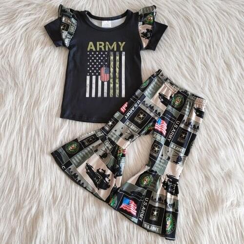 Kids boutique outfits new design short sleeve bell bottom outfits toddler baby girl designer clothes sets milk silk girl clothes