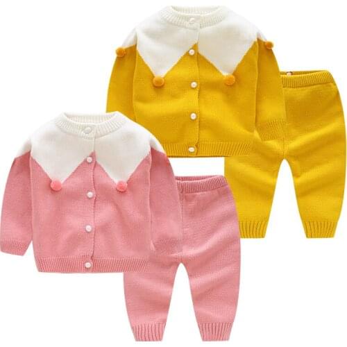 Baby Knitted Clothing Sets 2019 Winter New Toddler Clothes Kids Sweaters+pants Suits Baby Christmas Clothes Girls Knitted Sets