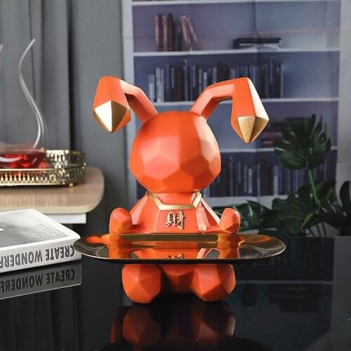 Home Decor Rabbit Statue Sculpture Table Decoration Miniature Figurine Sundries Storage Tray Modern Living Room Desk Decorations