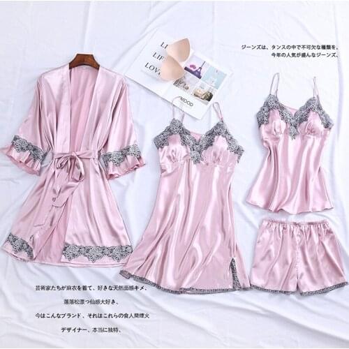 Stall Hot Selling Supply of Goods New Style Womens Sexy Silk Womens Robes Four-piece Set Comfortable Womens Robes Homewear Se