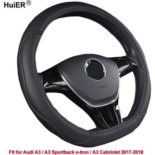 HuiER Car Steering Wheel Cover D Shape Comfortable PU Leather For Audi A3 A3 Sportback e-tron A3 Cabriolet 2017 2018 D Type