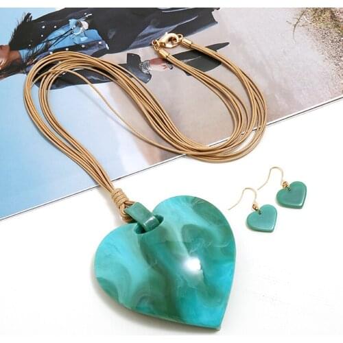 Leather Rope Chain Acrylic Heart Pendant Necklace women Choker Collares de moda 2019 Kolye Colar Boho Jewelry Bijoux femme Punk