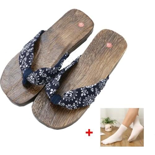 Cosplay Summer Slippers Flats Flip Flops Samurai Clogs Wooden Geta Sandals Japan Kimono Shoes Floral Costumes Socks for Women