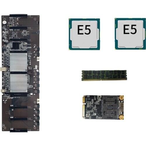 BTC X79 Dual CPU Miner Motherboard DDR3 8 PCI-E X16 with E5-2620 CPU RECC 8G Memory 120G MSATA SSD Support 3060 GPU