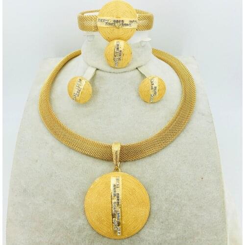 Fashion Wedding Bridal Crystal Rhinestone Jewelry Sets African Beads Dubai Gold Color Statement Jewellery Costume