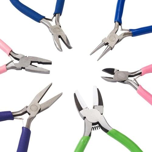 Fashion Jewelry Pliers Flat Nose Plier Carbon Steel Tools Plier for Jewelry DIY Making Tool With Brass Ring Mixed Color