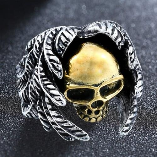 Stainless Steel Men Gothic Wings Skull Ring Biker Skulls Rings Punk Fashion Jewelry Wholesale