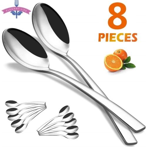 8PCS 8Inch Stainless Steel Dinner Spoons Dinnerware Set Cutlery Set For Dining Room Kitchen