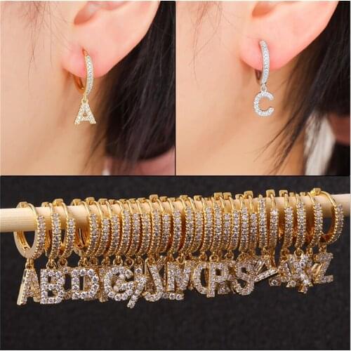 New Stainless Steel 26 Letters Earrings Mens And Womens Initials Zircon Crystal Rhinestone Hanging Earrings Luxury Ear Buckle