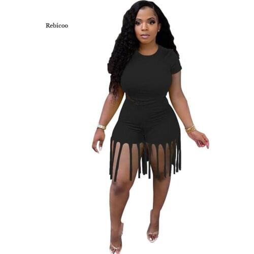 New Womens Sexy Two-Piece Fashion Casual Set of Solid Color Fringed Sports Shorts