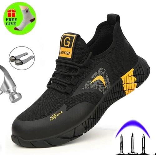 Chaussures de sécurité respirantes à bout en acier pour hommes, bottes de travail indestructibles antidérapantes, chaussures de