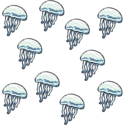 10PCS Sequin Jellyfish Patches for Clothes Iron on Embroidered Patch for Shoes Label Embroidery Sew Accessories for Jeans DIY