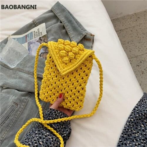 Handmade Rattan Woven Mini Handbag Vintage Hollow Crochet Flowers Straw Rope Knitted Messenger Bag Lady Summer Beach Tote