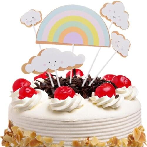 Rainbow Cake Toppers Smiley Cloud DIY Cupcake Topper Cake Flags Kids Happy Birthday Wedding Bride Party Baking Cake Decorating