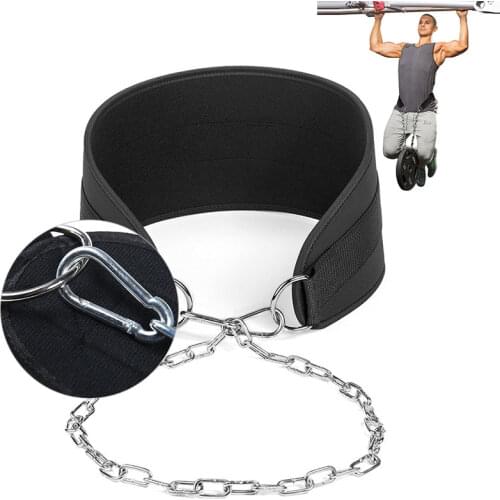Thick Neoprene Weight Lifting Belt with Chain Dipping Belt for Pull Up Chin Up Kettlebell Barbell Fitness Bodybuilding Gym Belt
