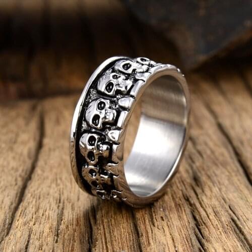 Retro Simple Skull Ring Domineering Punk Mens Titanium Steel Silver Color Ring Trend Hip Hop Mens Motorcycle Party Jewelry