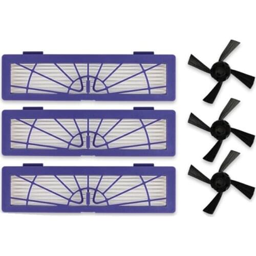 3x Robotic side Brush and 3x HEPA Filter for Neato BotVac M6S6 70e 750 85 80 Robot Vacuum Cleaner Parts Accessories