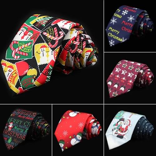 Christmas Polyester/Cotton Tie Super Quality Print Santa Claus Snowman Elk Ties Necktie Men Party Dinner Festival Gift Accessory