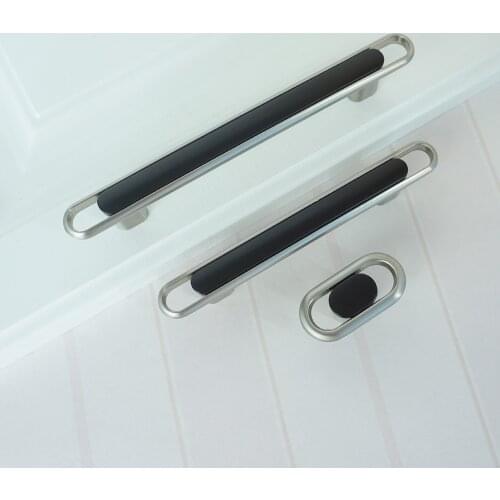 MFYS 3.78" 5" Black Dresser Drawer Handles Knobs Steel Kitchen Cabinet Handle wardrobe Knob Furniture Handle Hardware 96mm 128mm