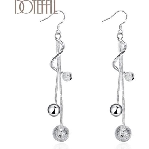 DOTEFFIL 925 Sterling Silver Frosted Beads Three-Line Drop Earrings Charm Women Jewelry Fashion Wedding Engagement Party Gift