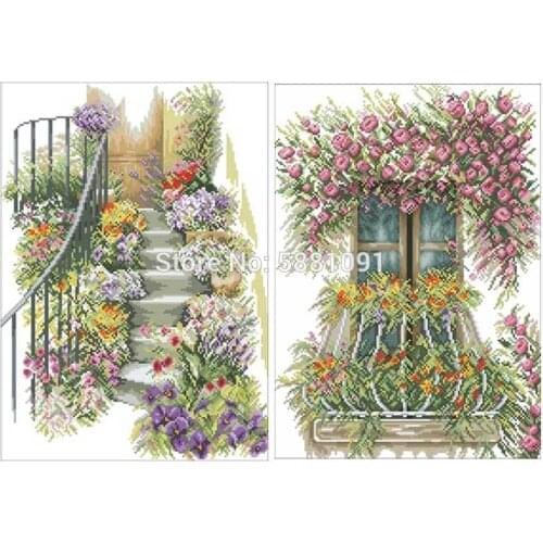 Step balcony flower patterns Counted Cross Stitch 11CT 14CT 18CT DIY Cross Stitch Kits Embroidery Needlework Sets home decor