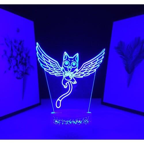 Fairy Tail Figure Cat Happy Fly Lamp Anime Night Light for Child Bedoom Decoration LED Touch Sensor Color Changing Nightlight