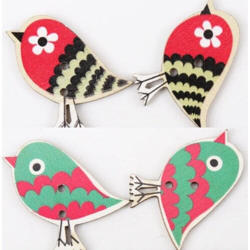 Mix Color Cartoon Cute Bird Wooden Buttons Botones Handmade Accessories Decoration Sewing Scrapbooking Crafts Diy 31x27mm 20pcs
