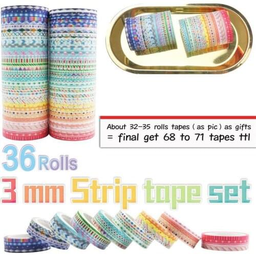 36Rolls/Set Color Slim Washi Tape Diy Decoration Scrapbooking Planner 3mm*5m Masking Tape Adhesive Tape Label Sticker Stationery