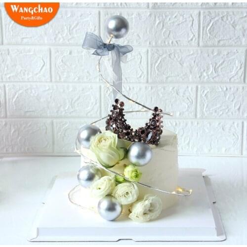 Golden Ball Cake Topper Happy Birthday Cake Decoration Romantic Marriage Wedding Cake Topper Sweet Party Supplies Kids Favors