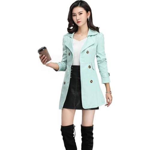 Women Windbreaker 2019 Korean Version New Womens Jacket Long Paragraph Double-Breasted Lapel Slim Versatile Coat Spring Autumn