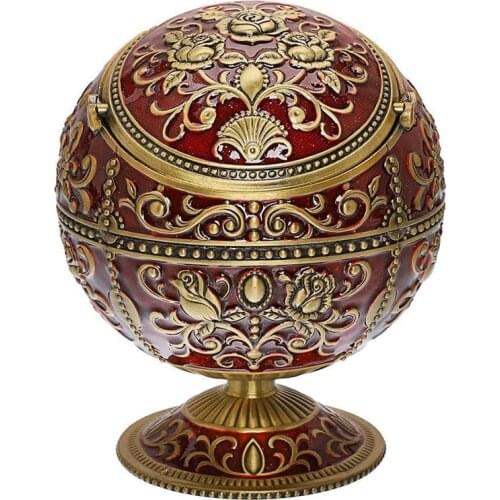 Vintage Windproof Ashtray Zinc Alloy Flower Pattern Globe Cigarette Ash Tray Lid Tabletop Portable Home Decor Ashtrays Gift for
