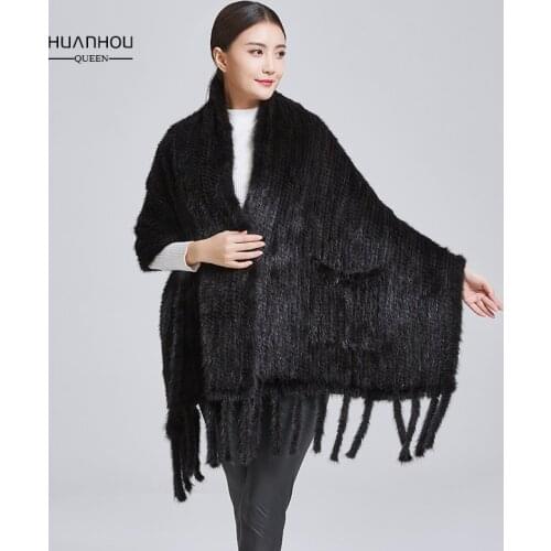 Women Winter Nature Mink Fur Shawl Knitted Scarves Fashion Warm and Comfortable
