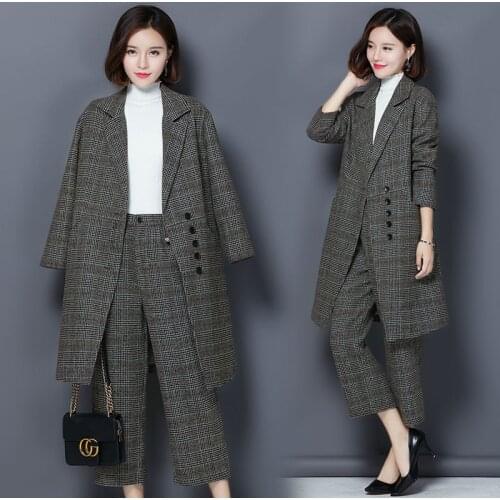 New fashion set lady 2020 autumn high quality Korean version of the long paragraph Coat coat + wide leg pants two piece set LLL