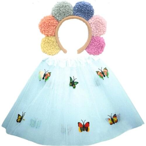 Halloween Christmas Girls Women Princess Fairy Flower Petal Headband Tutu Skirt Set Children Cosplay Party Costume