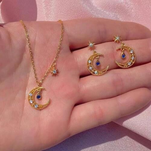 Top Quality Crescent Moon Micro Pave White Cubic Zirconia Fashion Delicate Moon Starbrust Choker Necklace For Women Girl Jewelry